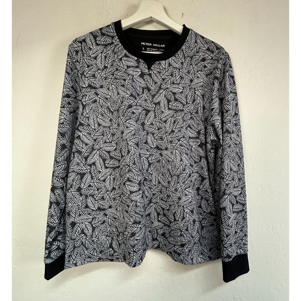 Peter Millar Womens Birdie Sport Sweatshirt Large Black Palm Frond UPF 50+